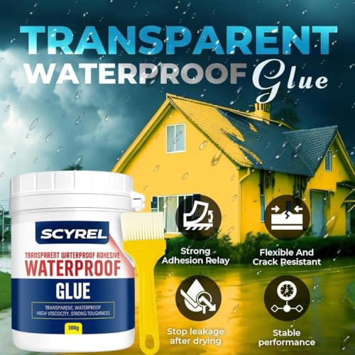 Image of Transparent Waterproofing Glue with Brush for Roof Leakage, Crack Seal Water Leakage Solution Indoor Outdoor, Waterproof Adhesive Filler for Bathroom Pipe Wall Tile Surface Window (300 GM GLUE)