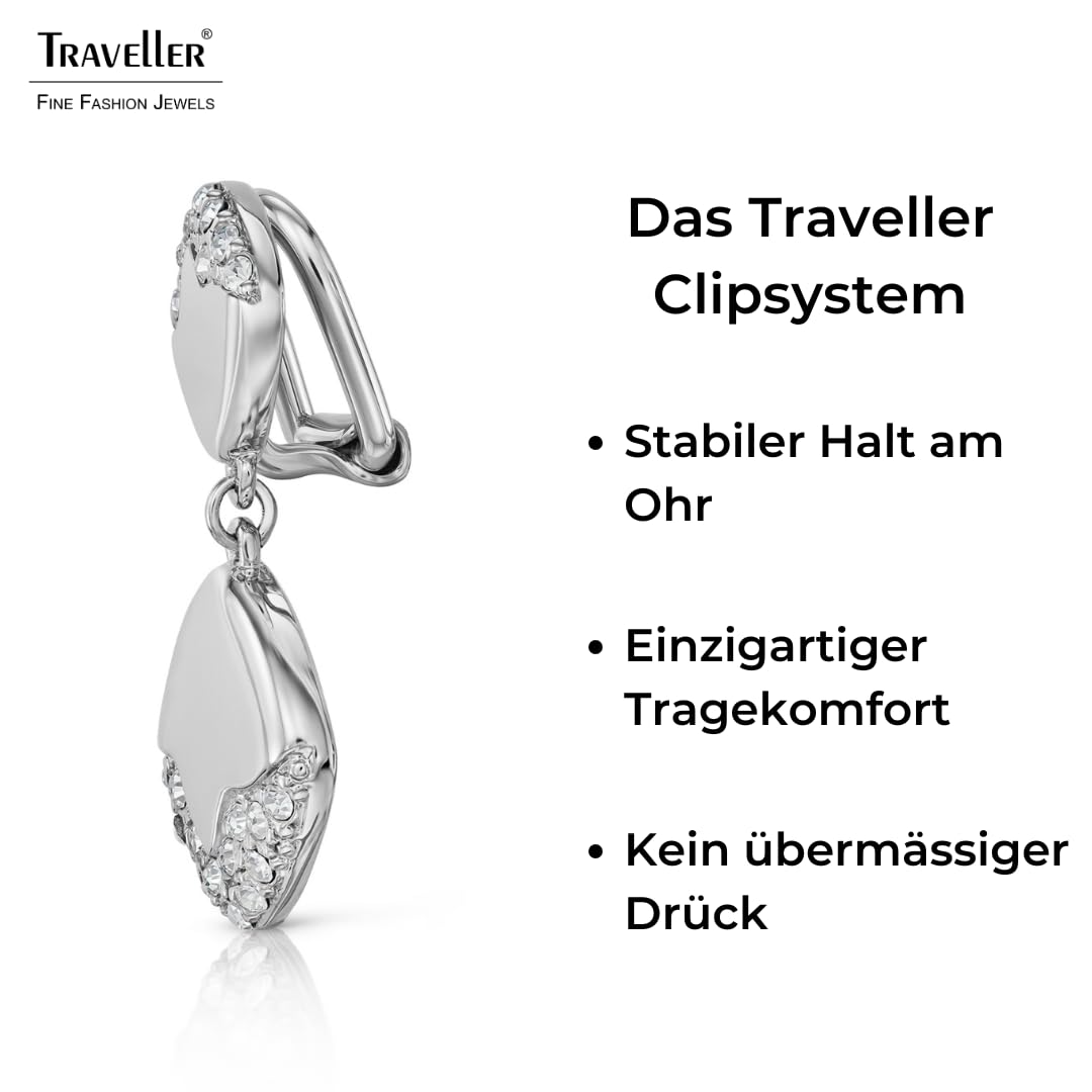 Traveller Ohrclip - Hänger - Damen - Silberfarben - Kristalle - Quadratisch - Platiniert - 30x15mm - 157829