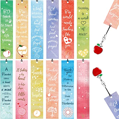 Outus 12 Set Back to School Teacher Appreciation Bookmark Bulk Back to School Thank You Gifts for Teacher from Student Bookmark with Apple Pendant Reading Page Supplies for First Day Party