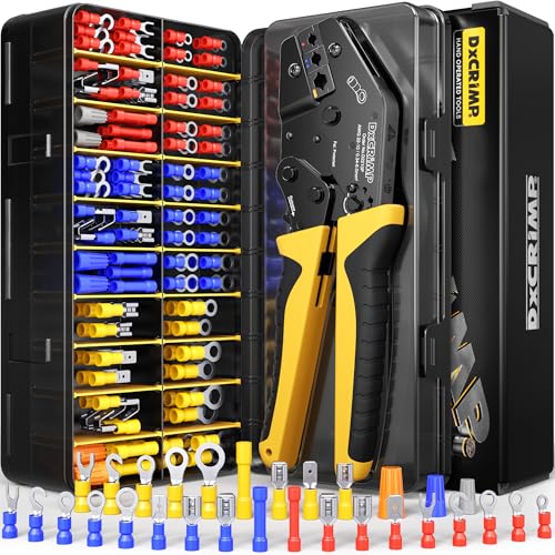 Cosses électriques et pince à sertir DxCRIMP pour connecteurs isolés ronds et plats de 0,34–6mm²