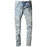 Jeans Pantalon Herren Vintage Hellblaue Löcher Zerrissene Biker-Jeans Für Motorrad Lässige Plissierte Zerrissene Stretch-Denim-Slim-Hose-Blau_34