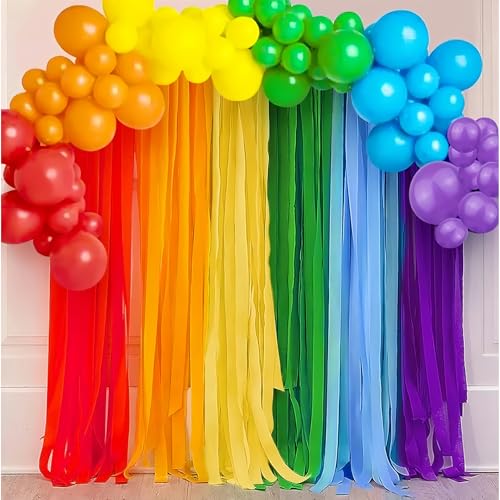 Image of Crepe Paper Streamers 6 Rolls Rainbow Streamers 2.2 Inches 738 Feet, Streamers Party Supplies for Birthday, Wedding, Baby Shower, Bachelorette Party, Graduations Decorations, DIY Crafts