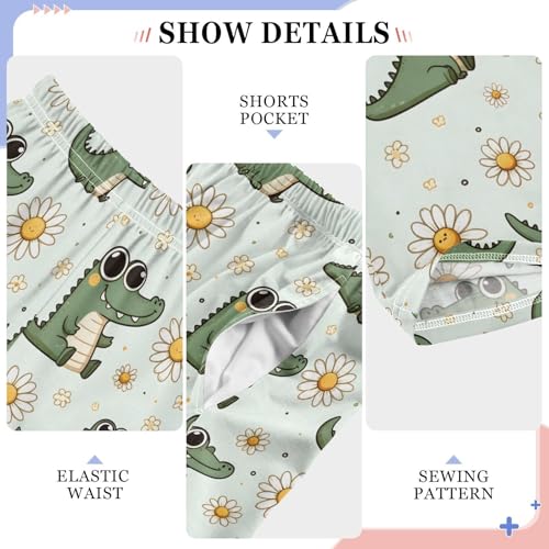 Cute Little Daisy Cartoon Crocodile Pajamas Bottoms with Pockets Comfy Pjs Sleepwear Elastic Waistband Pajamas Pants Lounge Pants for 6-14 Years4