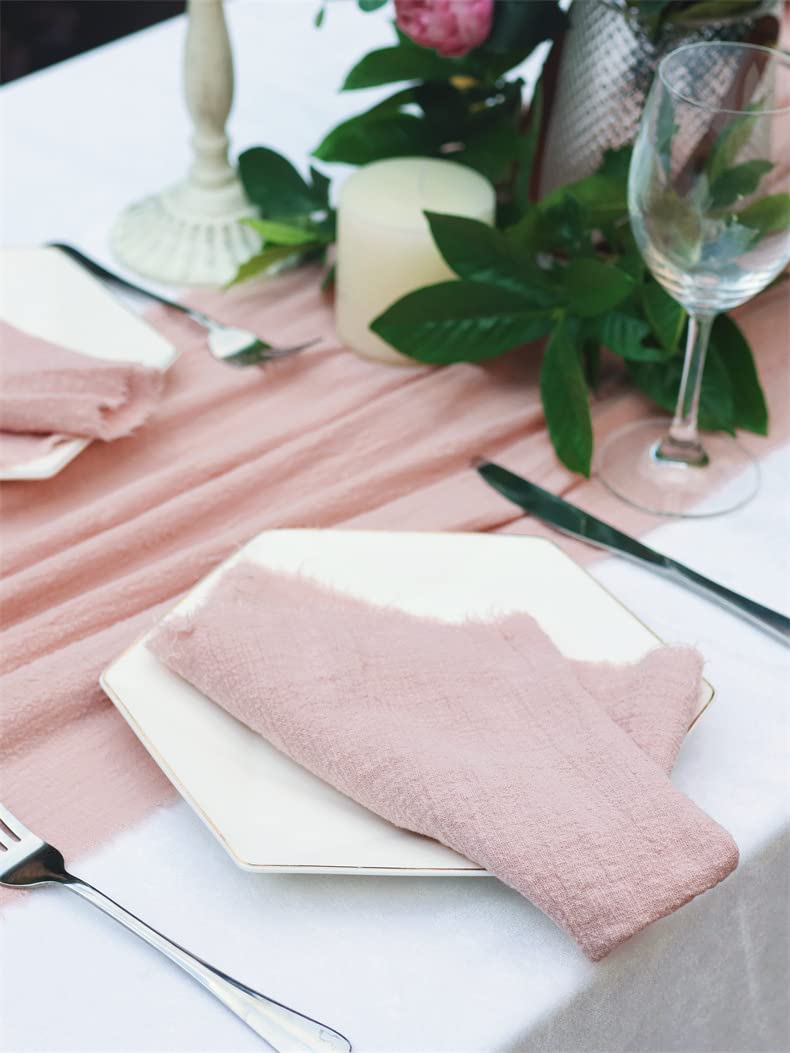 Servilletas de Tela, 24 Piezas, 42x42 cm, servilletas de Mesa de algodón rústico Suave con Flecos para Hotel, Restaurante, Navidad, Fiestas y decoración de Bodas - Rosa Claro #2