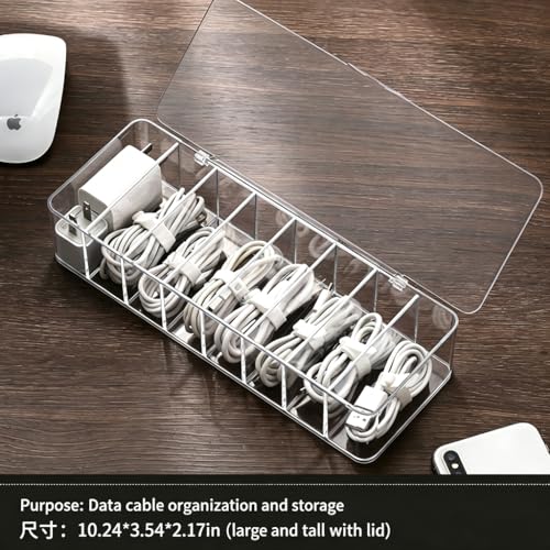 Image of cord organizer box, 10.2 x 3.5 x 2.2in, Desktop Cord Organizer with Compartments (1)