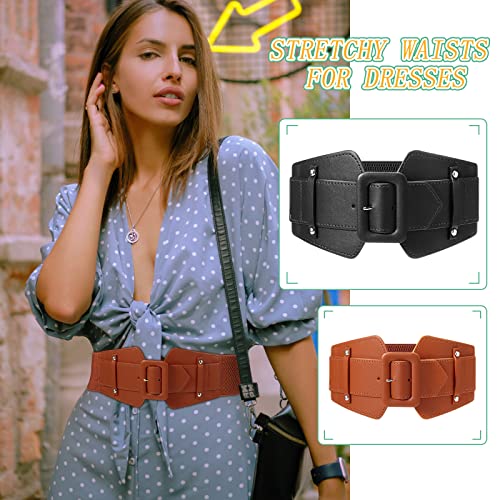 Geyoga Women Wide Belt For Dresses Women Dress Belt Stretchy Cinch Belt Corset Belt Retro Chunky Buckle Belts (Brown) #TOP5