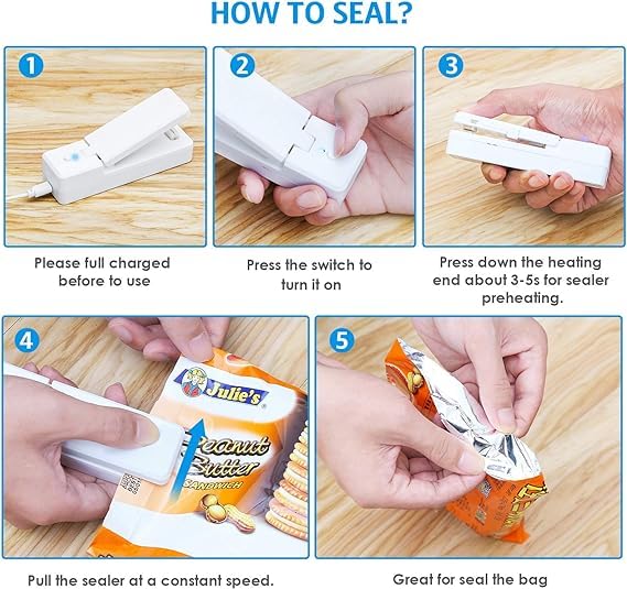 Image of Portable Mini Sealing Machine 2 in 1 USB Rechargeable Magnetic Bag Sealer Heat Seal with Cutter, Plastic Bags Packing Machine Home Appliances (USB Sealer)