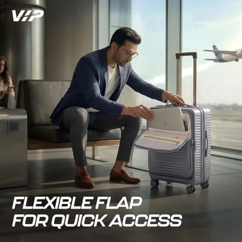 Image of VIP FLEX9010 Expandable Cabin Trolley Bag 55cm | Small | Hard Luggage | 8-Wheel Business Travel Suitcase with 15.6 inch Laptop Compatible | Flushed TSA Lock | 3 Years International Warranty (Grey)