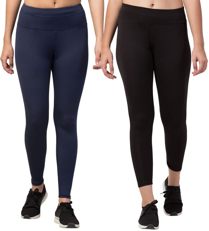 Image of BLUECON Gym wear Leggings Ankle Length Workout Pants | Stretchable Tights | Mid Waist Sports Fitness Yoga Track Pants for Girls & Women (Pack of 2)