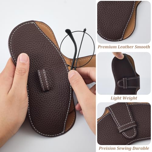 Image of CREATCABIN Leather Sunglasses Case Slim Glasses Case Portable Lightweight Eyeglasses Spectacle Cases Pouch Bag Cover with Soft Cleaning Cloth Gifts for Women Men Travel Vacation 6.9x3.4 Inch Coffee