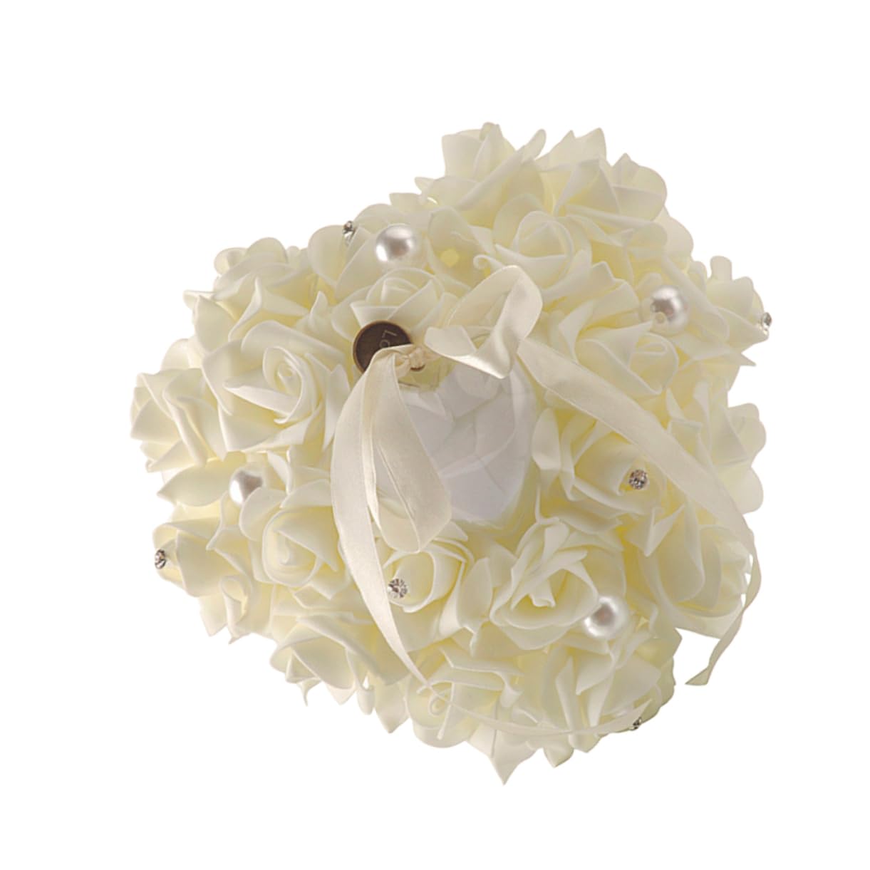 Parliky Milky White Heart Shape Ring Pillow for Wedding Engagement Ceremony Soft Decorative Cushion with Romantic Rose Design for Adds Charm to Your Special Day