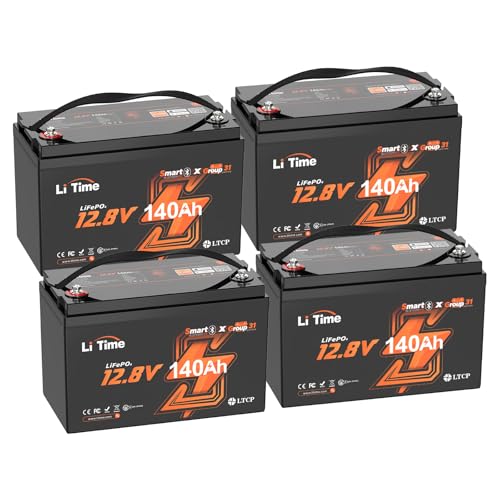 Image of Litime 4Pack 12V 140Ah Bluetooth LiFePO4 Lithium Battery, Group 31, 150A BMS deep Cycle Trolling Motors Battery, Perfect for RV, Marine, Solar, Off-Grid