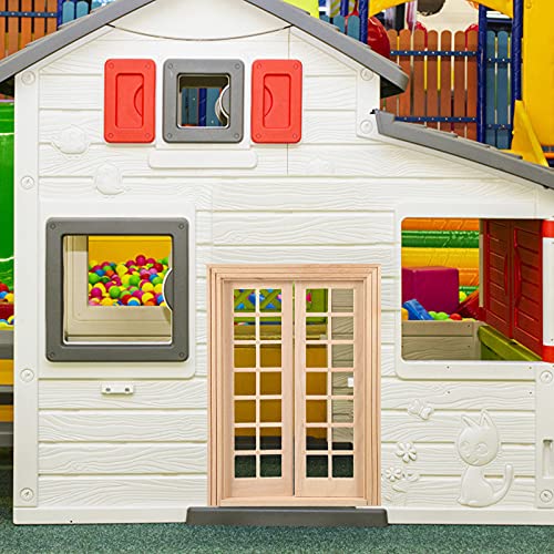 Image of DOITOOL Dollhouse Double Doors 1: 12 Scale Dollhouse Accessories DIY Miniature Doors and Windows 28 Panes Doll House Furniture Miniature Window Frames Doll House Building Materials