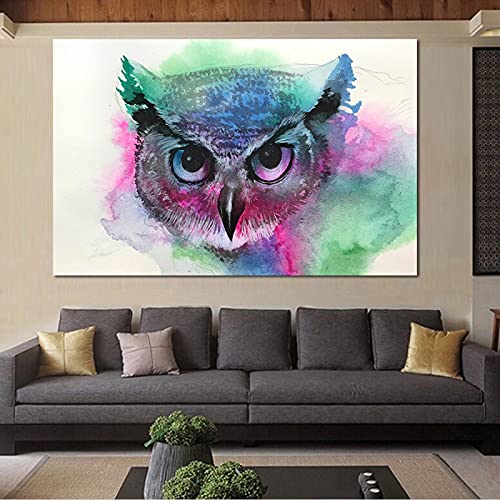 Toile de hibou 70x100 cm pour habiller un grand mur blanc sans cadre