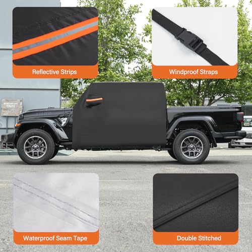 Image of Cab Cover for Jeep Gladiator JT 2020-2025 4 Door, Waterproof Half Cover with 6 Gust Hooks, Protect from Sunshine, UV, Snow, Rain, Wind, Scratch Resistant, Black