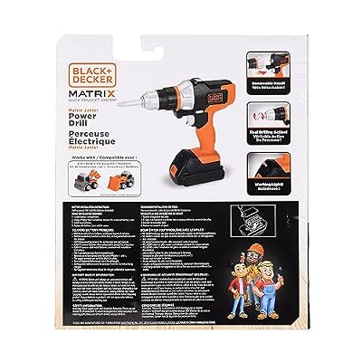 JAKKS Pacific Black+Decker Matrix Jr. Power Drill Kids Tools Play Toy with Forward & Reverse Drilling Action