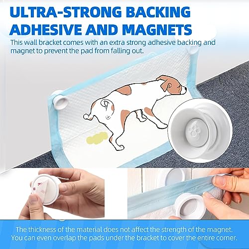 (4-Pack) Potty Training Pad Magnetic Holder (White Paw) for Leg-Lifting Marking Dogs - Compatible with Any Size of Puppy Pee Pads - Strong Magnets Will Stick on Most Flat Surfaces