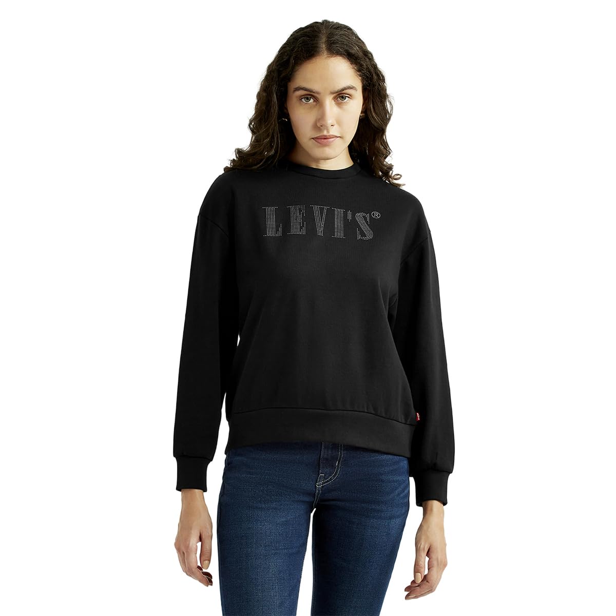 levi's Women's Brand Logo Black Crew Neck Sweatshirt-picture-40