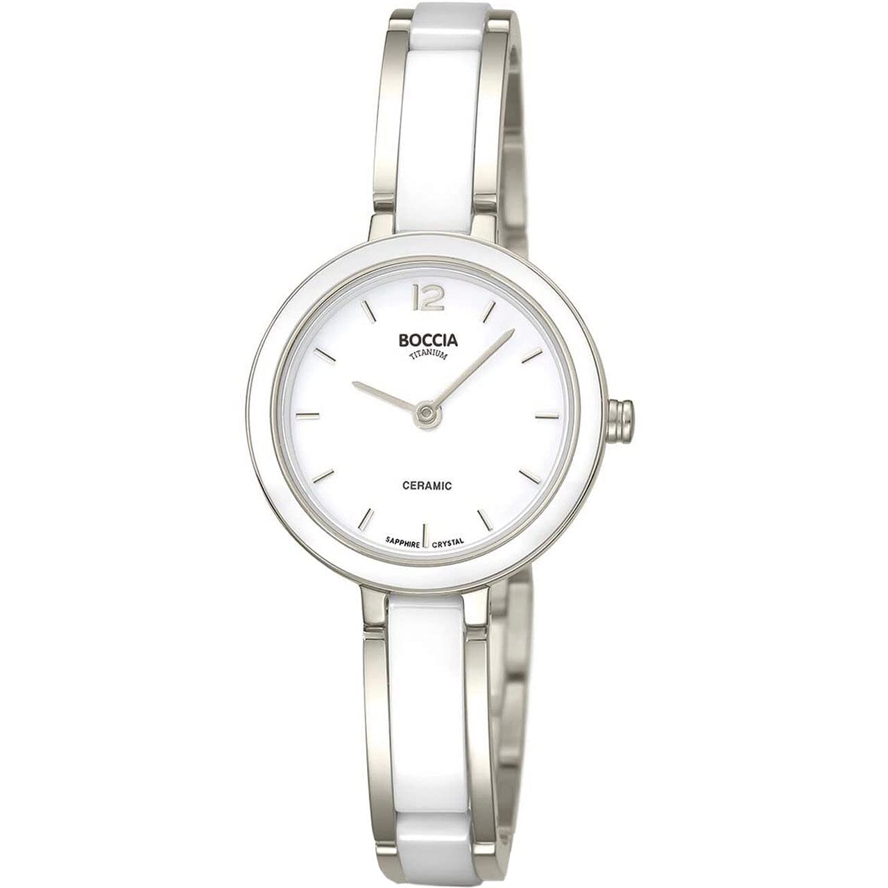 Boccia Damen Armbanduhr mit Gehäuse aus Titan und Keramik, in der Farbe, Silber/Weiß, Armband aus: Titan, Gehäusedurchmesser: 28.3 mm, 3333-01
