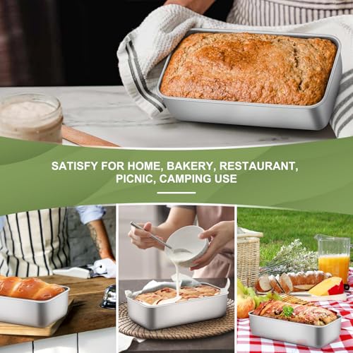 P&P CHEF Loaf Pan Set, 9-inch Bread Pans, Stainless Steel Loaf Toast Baking Pans for Bread Meatloaf Lasagna Cake, Healthy & Non Toxic, Oven & Dishwasher Safe, (Silver, 8Pcs) by P&P CHEF - Image 6