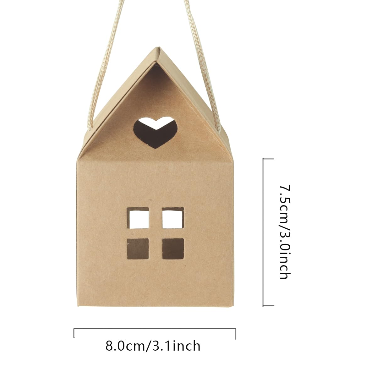 30 Scatole Regalo In Cartone Kraft Con Cuore, 8x8x7,5 Cm, Con Nastri Inclusi, Per Bomboniere, Biscotti, Cioccolatini, Matrimoni E Compleanni