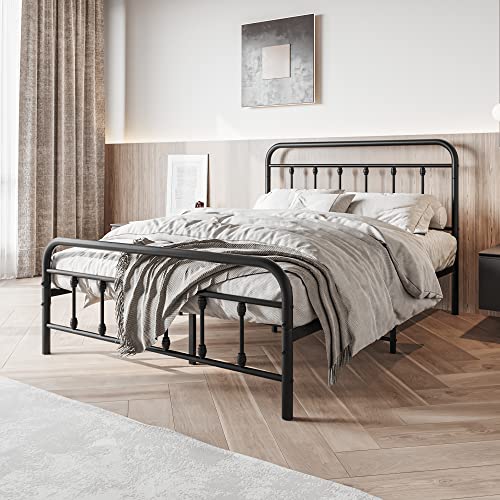 Elegant Home Products Vintage Full Size Bed Frame with Headboard and Footboard Heavy Duty Metal Platform Bed Frame Steel Slat Support (Full, Black Sanded) by Elegant Home Products - Used condition - CA$123.51