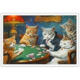 CRTDYQU Animal Cats Playing Poker Cards Game Casino Poster – Modern Office & Family Bedroom Decorative Wall Art Aesthetic Home & Apartment Print Decoration 12X16 in Unframed