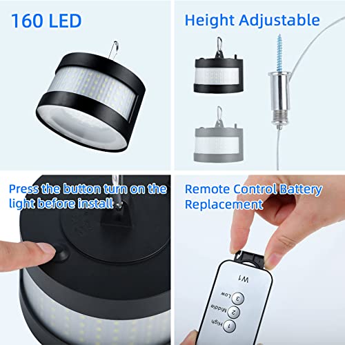 Richarm Solar Pendant Light Outdoor, Dusk To Dawn Solar Light With Remote, 3 Brightness 160Leds Ip65 Waterproof Solar Shed Light For Porch Gazebo Deck Barn Camp #TOP5