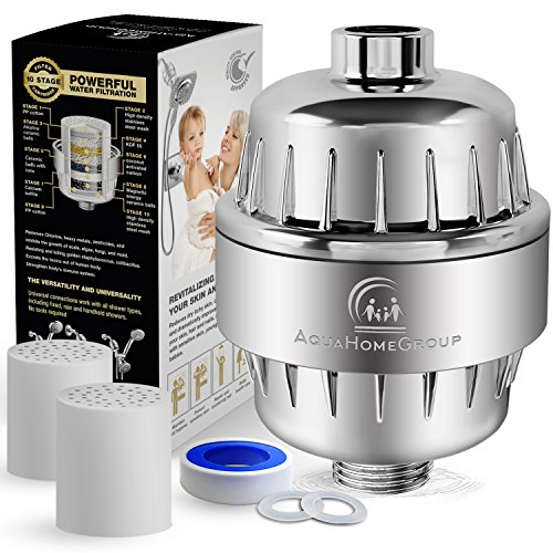 AquaHomeGroup Shower Water Filter Multi-Stage - 2 Cartridge Included - Removes Chlorine, Impurities, Unpleasant Odors - Boosts Skin and Hair Health - For Any Shower Head and Handheld Shower