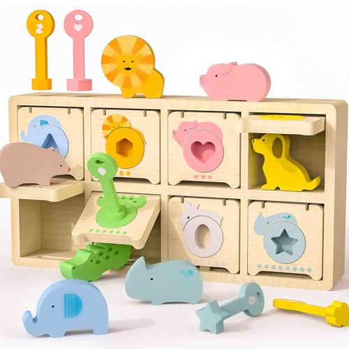 Teekdeer Montessori Toys for 2 Year Old|Wood Lock and Key Toy Fine Motor Skills Color Sorting Shapes Games for Toddlers 1-3|Preschool Learning Activities Birthday Gifts for 2 Year Old Girls and Boy