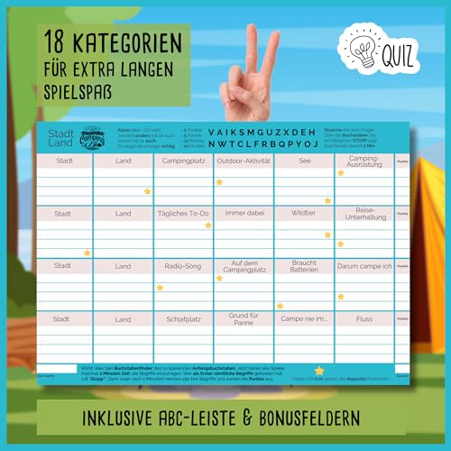 Stadt Land Fluss Camping Edition by snaPmee - Spiel + Geschenk für Camper & Wohnmobil Fans - Campingplatz Unterhaltung - 50 Blatt Din-A4