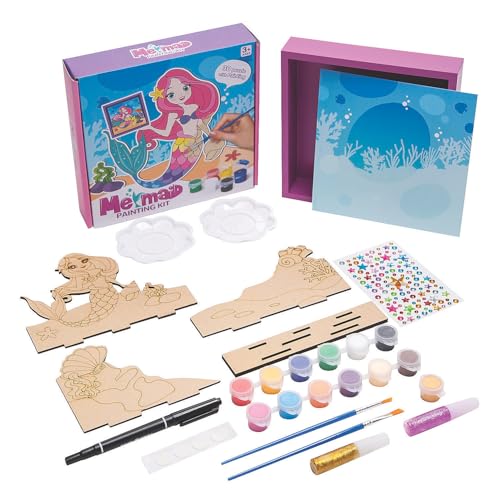 Fun Express 3D DIY Mermaid Wood Puzzle Painting Kit, All in One Kids Craft Kit, Holiday, Birthday and Everyday Gifts, Great Creative Activity for Home and School