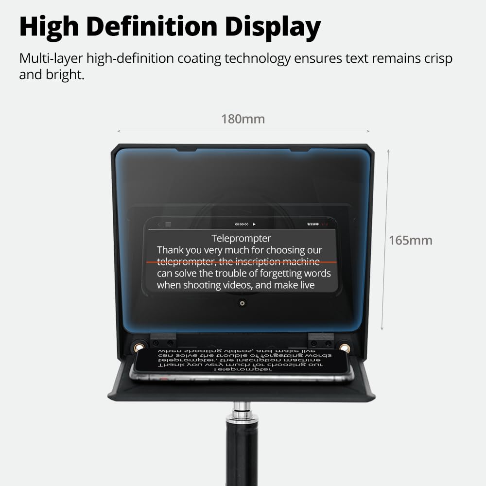 Ambitful T1 Pro Teleprompter per telefono con treppiede desktop, kit di teleprompter portatile con telecomando, supporta smartphone/DSLR/mini tablet (sotto i 8,3 pollici), per YouTube, Tiktok
