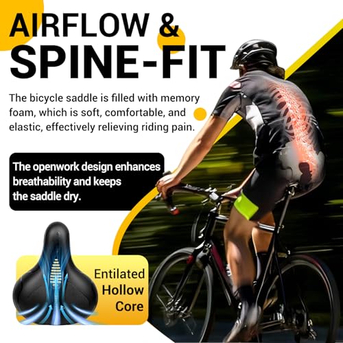 SPGOOD Fahrradsattel, Bequem Weich Memory Foam Ergonomisch Stoßdämpfend Atmungsaktiv Fahrrad Sattel, Wasserdicht mit überzug und Kloben Rennrad City MTB Fahrradsitz für Damen Herren 25 * 21cm