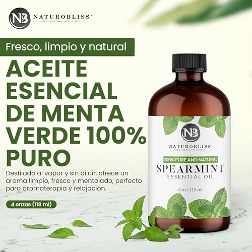 Image of NaturoBliss Spearmint Essential Oil, 100% Pure and Natural Therapeutic Grade, Premium Quality Spearmint Oil, 4 fl. Oz - Perfect for Aromatherapy and Relaxation