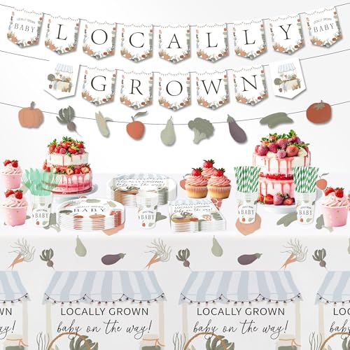 Image of Locally Grown Baby Shower Decorations Tablecloth, 3 Pack, 86in x 55in | Disposable, Farmer Market Vegetable Theme, Locally Grown Theme, Party Table Cover Supplies