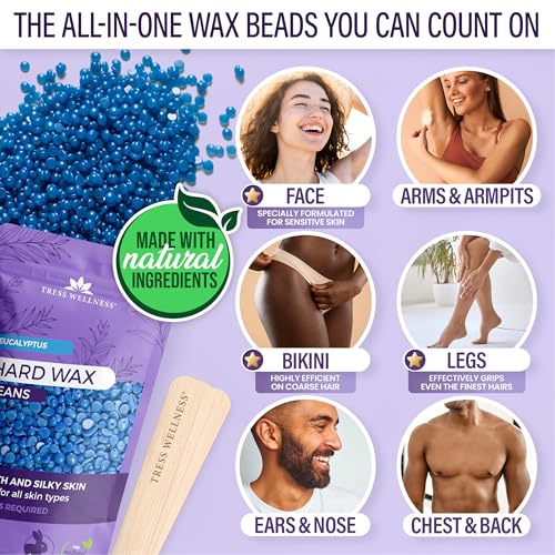 Image of Tress Wellness Award Winning Waxing Kit for Sensitive Skin, Safe for Face & Skin, Easy to Use, At-Home Kit for Face, Bikini, Brazilian & Full Body - Digital Display, Black Purple Flower