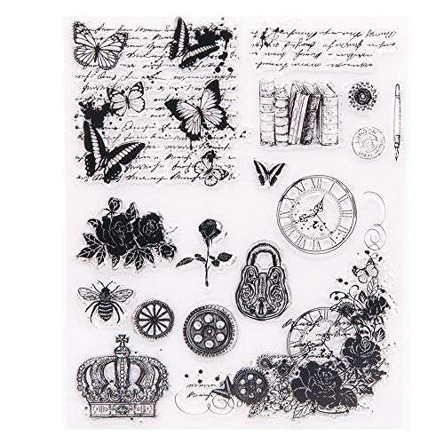 Arrietty Vintage Retro Style Butterfly English Flowers Background Button Bee Books Crown Clear Stamps For Card Making Decoration And Diy Scrapbooking Tools Rubber Stamps-A1746 #TOP30