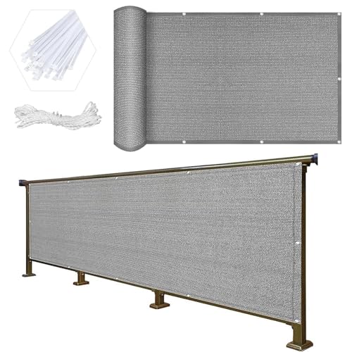 Balkon Sichtschutz 90 x 460 cm Windschutz Sonnenschutz Und Wetterfest Balkonverkleidung Sichtschutz Meterware mit Ösen, Kabelbinder für Garten Balkon Terrasse, Grau