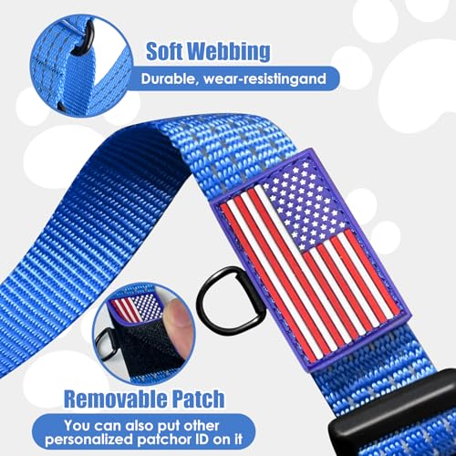 Image of Martingale Dog Collar Reflective NO Pull with USA Flag, M,Blue | Escape Proof without choking,Adjustable Limited Slip Collar with Quick Release Buckle, Nylon Walking Collar for S M L Dogs