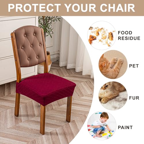 Image of Genina Waterproof Seat Covers for Dining Room Chair Covers,No Rear Covers | Set of 4,Simple Installation,Jacquard Removable Machine Washable Kitchen Chair Seat Slipcovers,Pet Hair And Stain Protection
