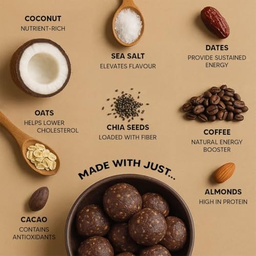 Image of EAT BETTER CO - Coffee & Almond Sugar-Free Laddoos | Energy-Bar Replacement | 95% Dry-Fruits | High Protein & Instant Energy, Pack Of 60 - Healthy Chocolate No Added Sugar, 200 Gram