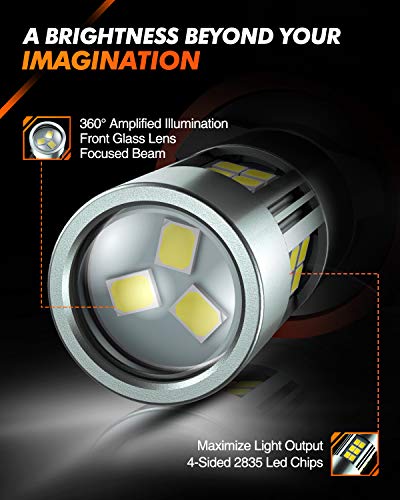 Image of SEALIGHT H11 H8 H16 LED Fog Light Bulbs or DRL, Real 360 illumination Fog Bulbs, 6000K 400% Brightness Upgraded, H16 Front Fog Lamp,Non-polarity, Pack of 2, Plug&Play