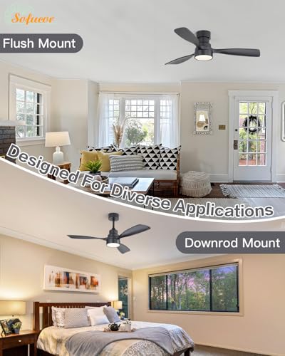 Image of Sofucor 48 Inch Smart Wood Ceiling Fans with Lights, Flush /Downrod Mount