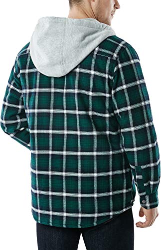 Cqr Men's Hooded Quilted Lined Flannel Shirt Jacket, Long Sleeve Plaid Button Up Jackets, Quilted Lined Green Ombre, Large #TOP4