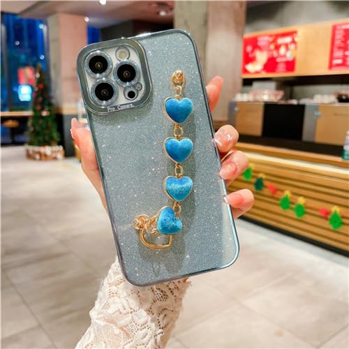 Étui de téléphone de bracelet de coeur bleu clair pour iPhone 14 et XS en soirée