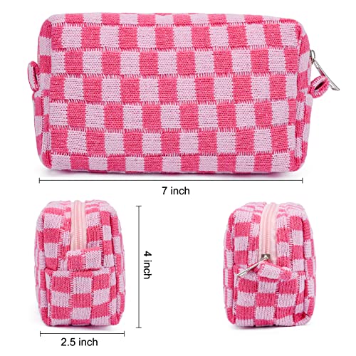 Soidram 2 Pieces Makeup Bag Checkered Cosmetic Bag Pink Green Makeup Pouch Travel Toiletry Bag Organizer Cute Makeup Brushes Storage Bag For Women #TOP2