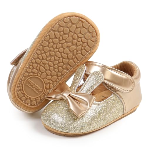 myppgg Baby Girls Mary Jane Flats Sparkly Bowknot Princess Dress Crib Shoes Non-Slip for Toddler First Walkers