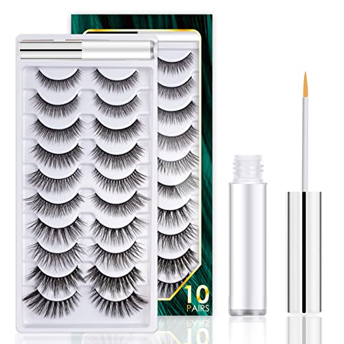 Lanciley Ciglia Finte con Colla Ciglia Finte 3D Multipack 10 Paia Ciglie Finte Naturale Morbide Drammatiche Riutilizzabili per Estensione Ciglia Trucco False Eyelashes