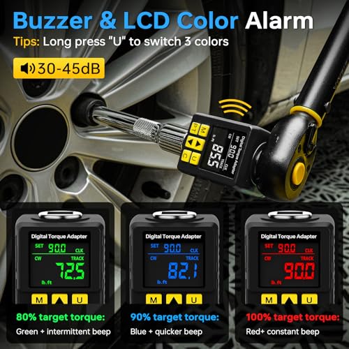 Image of YIYEIE 1 /2 inch Digital Torque Wrench Adapter, 7.5-150Ft-lb (±2% Accuracy) | Buzzer & Color Display Alert, Peak /Track | Preset | Store /Delete, Versatile Electronic Torque Adapter for Car (203 N.m)